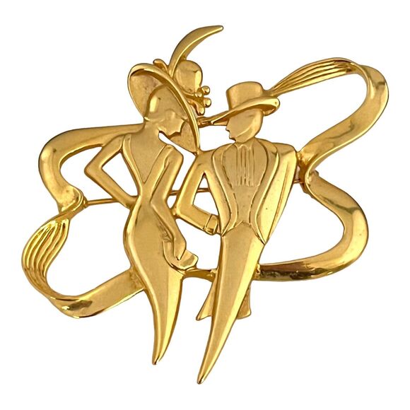 Vintage Pin Brooch Art Deco Style Gold Tone 11U - Picture 4 of 5